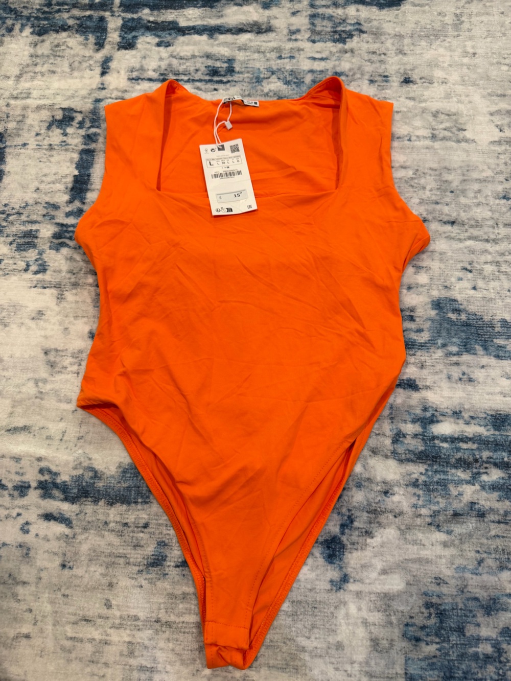 Zara Bright Orange Scoop Neck Bodysuit